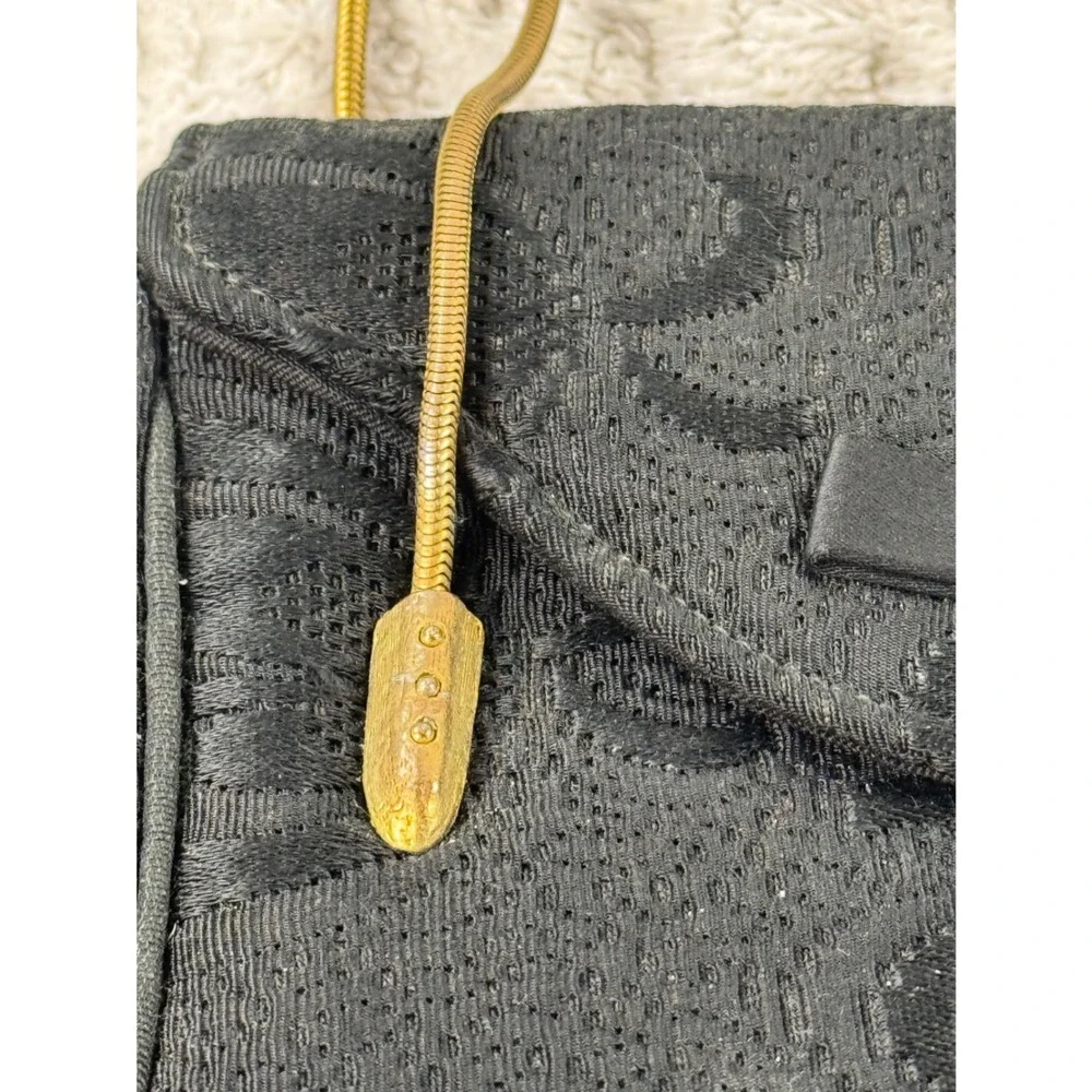 Vintage Garay Black Jacquard Evening Bag Gold Snake Chain Strap Bow  Clutch